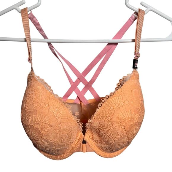 NWOT Victoria's Secret Orange Pink Lace Lightly Lined Full Coverage Bra 32DDD - Picture 1 of 9